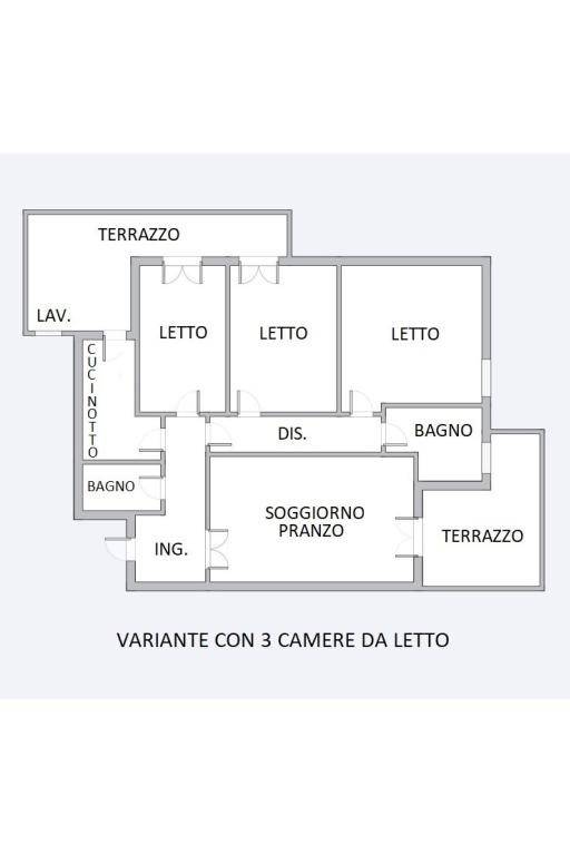 Planimetria con 3 camere da letto