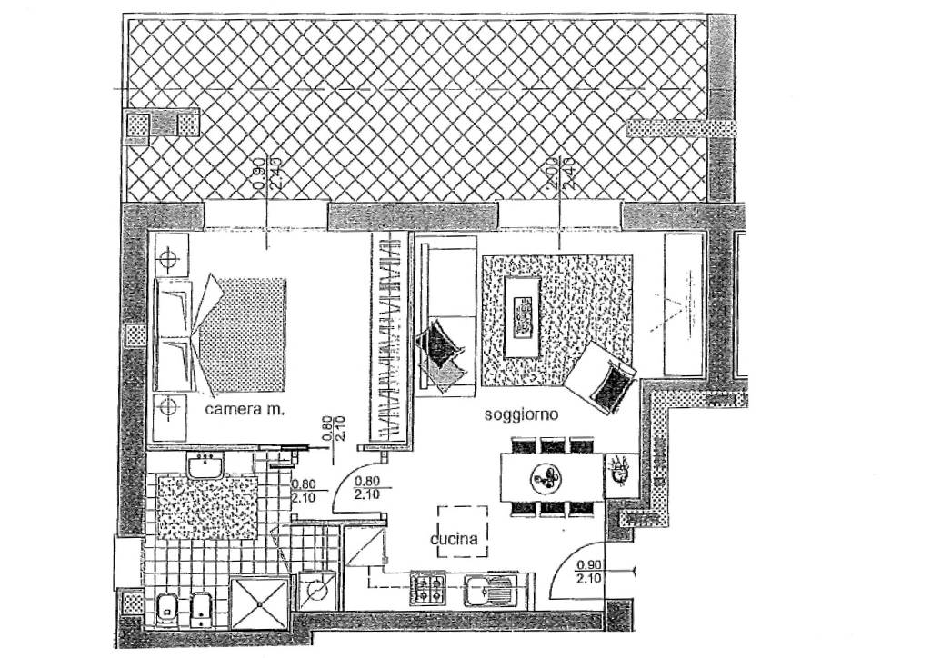Planimetria bilocale arredato