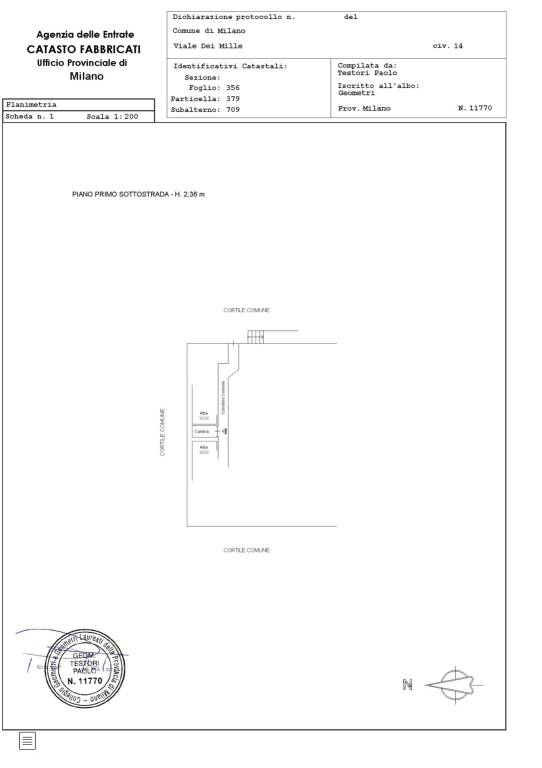 Planimetria catastale cantina - Viale dei Mille 14