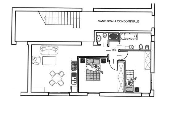 Planimetria appartamento con arredo indicativo