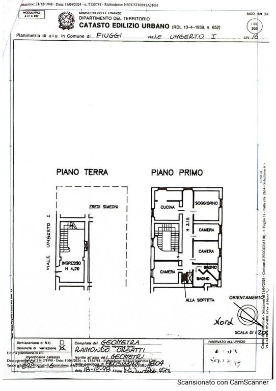 Pianta catastale appartamento Viale Umberto I 1