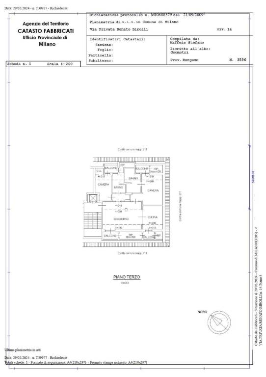 Planimetria appartamento Milano via Privata Renato