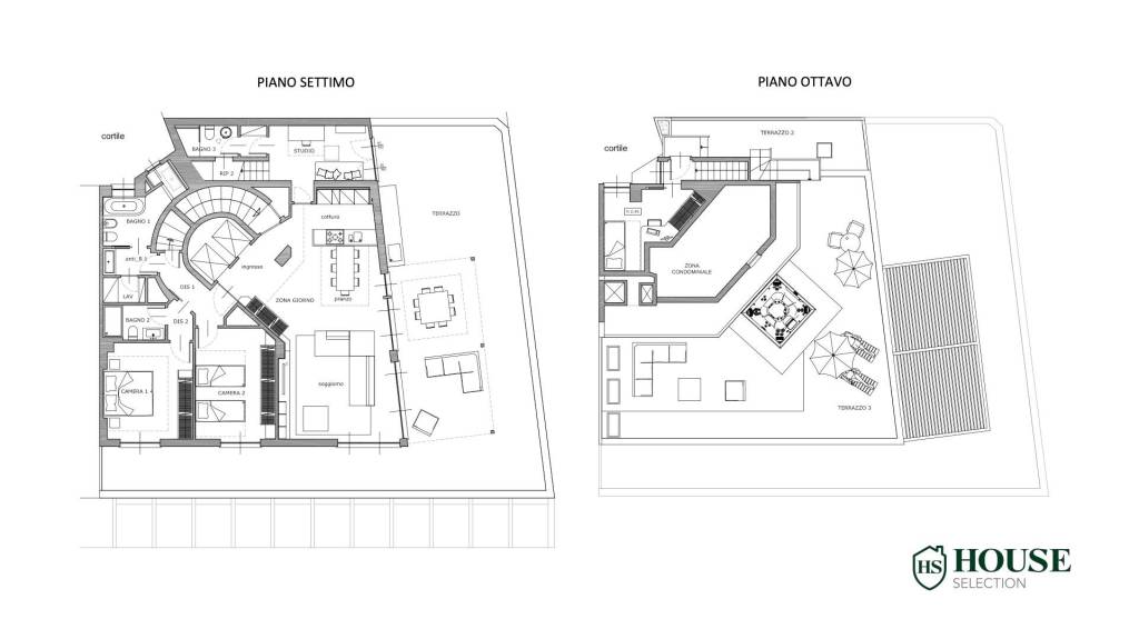 Planimetria affitto attico con terrazzo San Babila