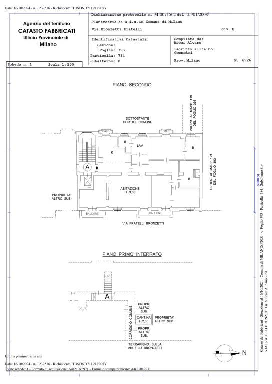 Planimetria Via Fratelli Bronzetti n.8