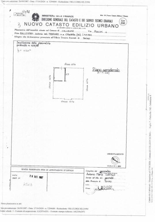 Planimetria catastale box auto 1