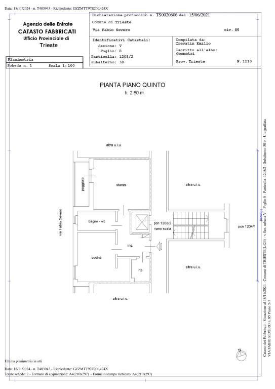 planimetria catastale fabio severo 85 piano 5 allo