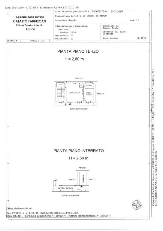 PLANIMETRIA CATASTALE LUNGO DORA NAPOLI 12 PIANO 3