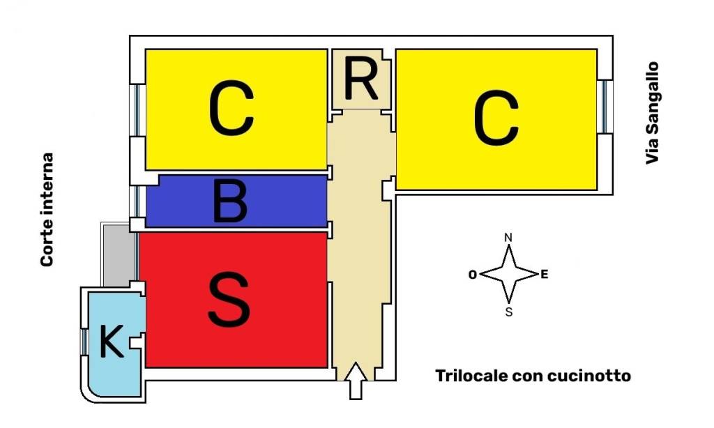 Planimetria - Trilocale con cucinotto