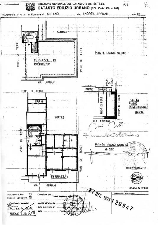 Catasto Edilizio Pianta Atto proprieta E.Colombo 