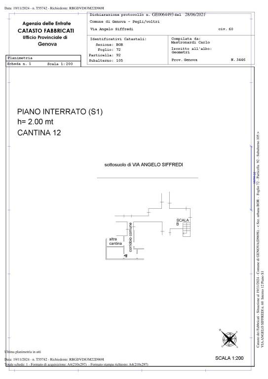 planimetria catastale VIA ANGELO SIFFREDI n. 60 In