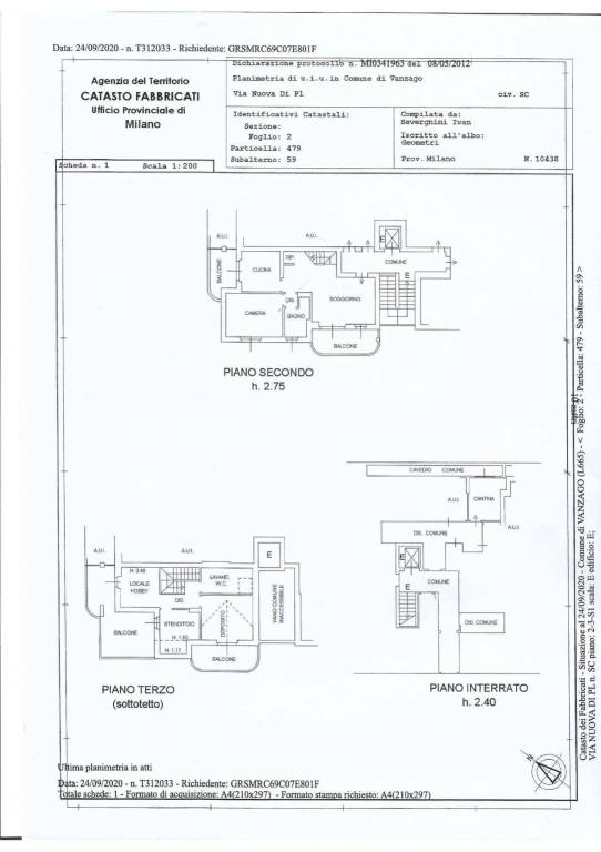 Scheda catastale appartamento e cantina 1