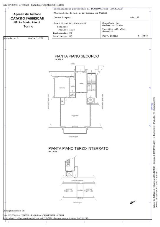 planimetria Torino f1235 n95 sub80 corso trapani 5