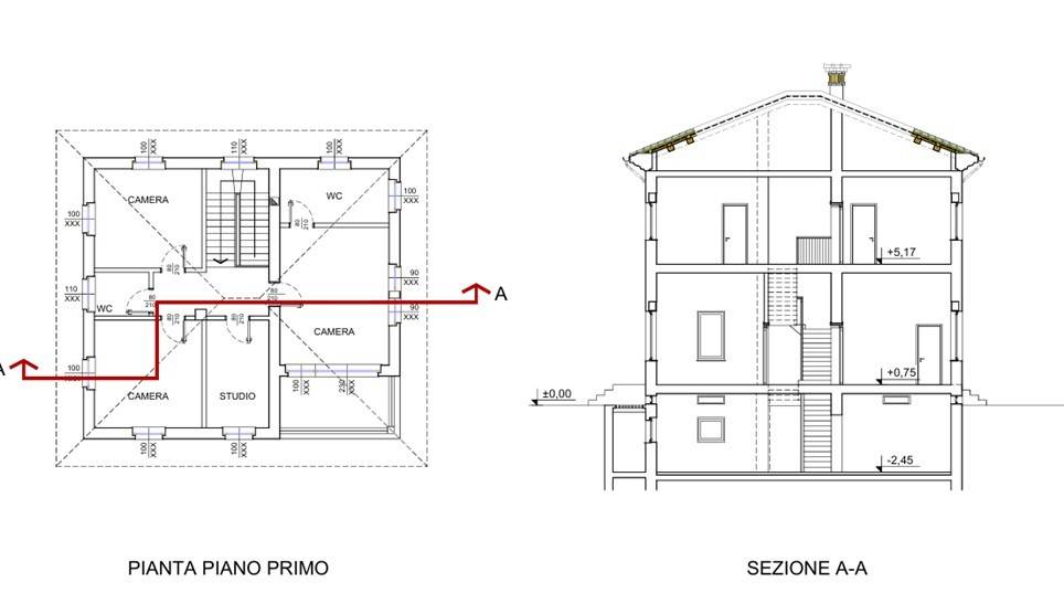 Planimetria primo piano e sezione