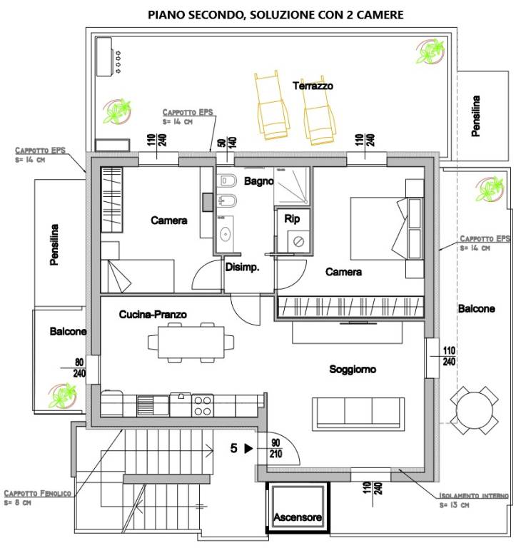 Appartamento al piano secondo con 2 camere