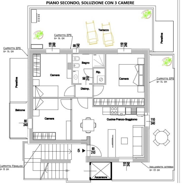 Appartamento al piano secondo con 3 camere