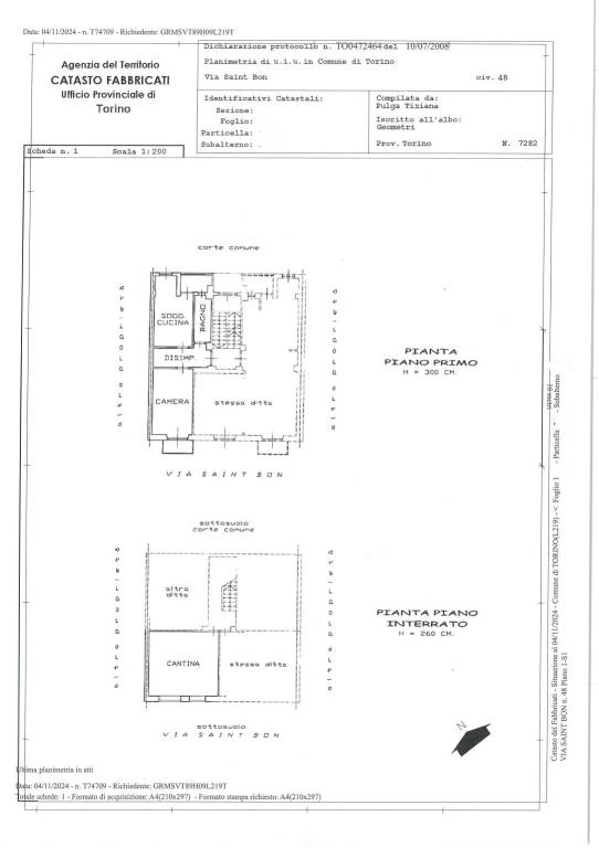 Planimetria palazzina in vendita Torino via Saint 