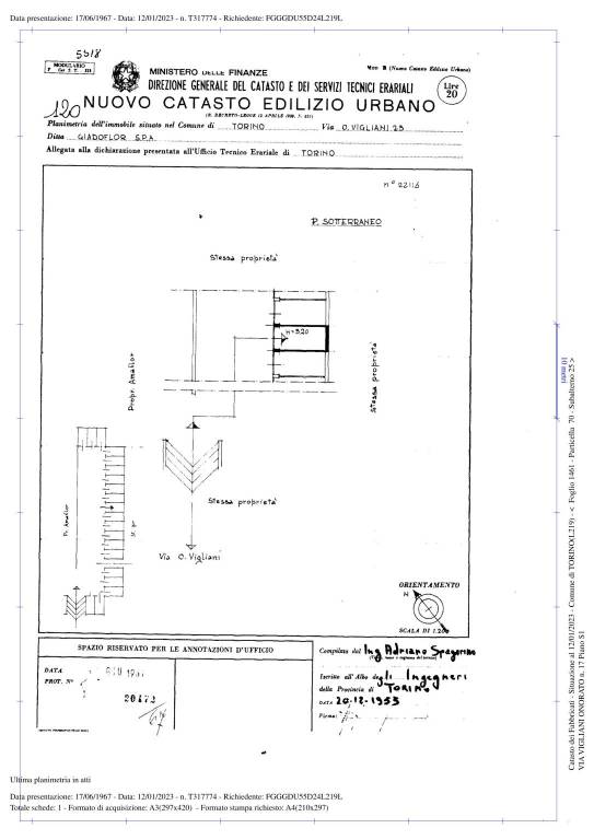 planimetria Torino F 1461 n 70 s 25 box 1