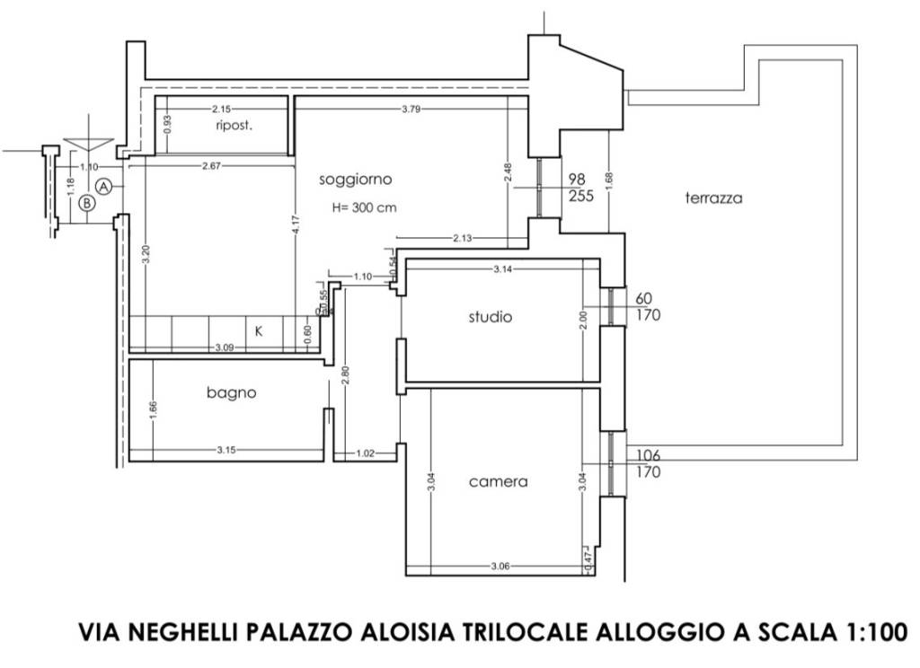 Piantina trilocale palazzo Aloisia