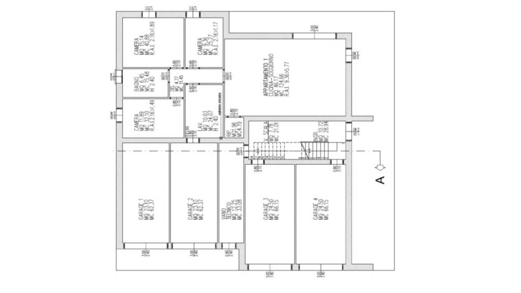 garage e app.to 3 camere piano terra sud-est-nord