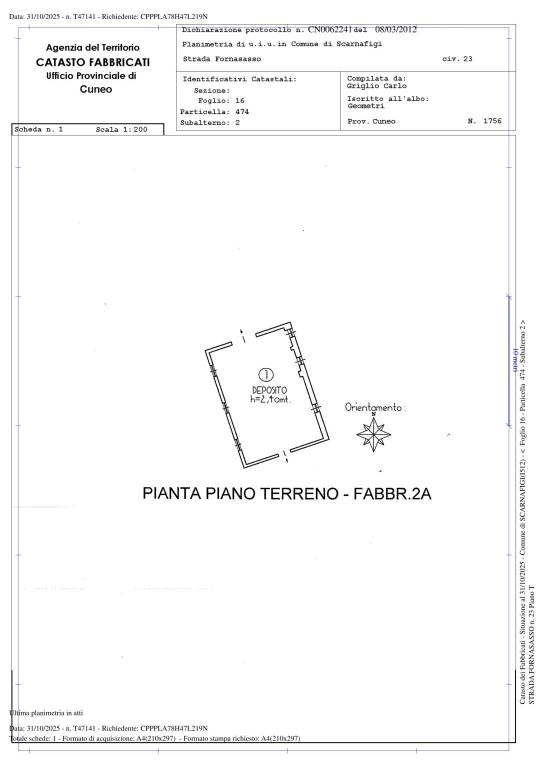Planimetria catastale deposito 1