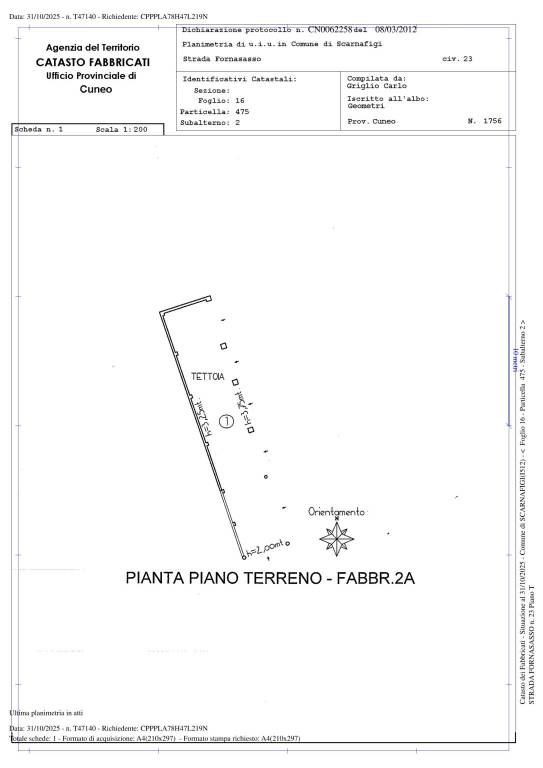Planimetria catastale tettoia 1