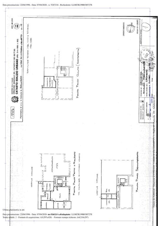 Planimetria catastale appartamento con cantina e s