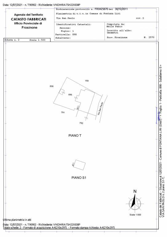 Planimetria app.to Fontana Liri F.1, P.898 2