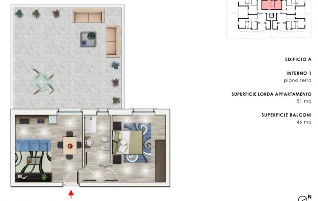 interno 1 appartamento bilocale mq.50 e 46mq. terr