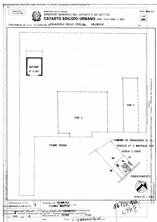 Planimetria Foglio 2 Mapp. 164 Sub. 2 1
