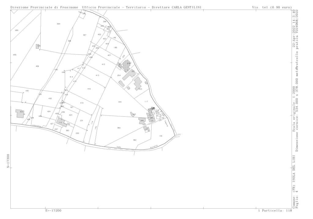 Estratto di mappa Isola del Liri F.4, P.118 1