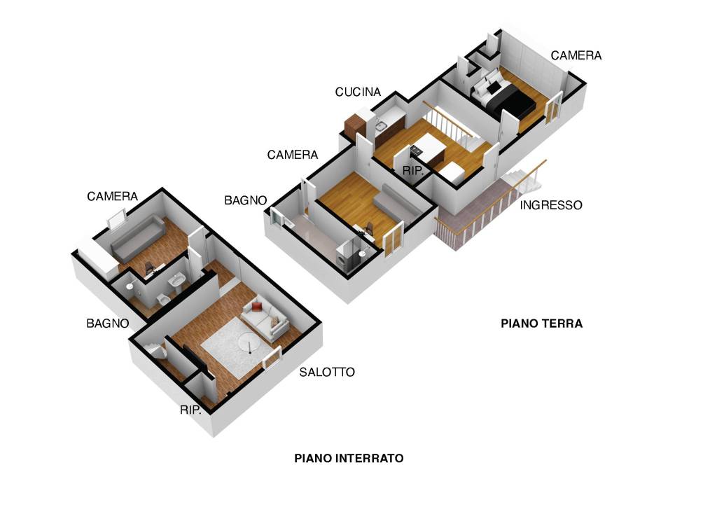 Planimetria 3D - Appartamento Via Magini Bologna
